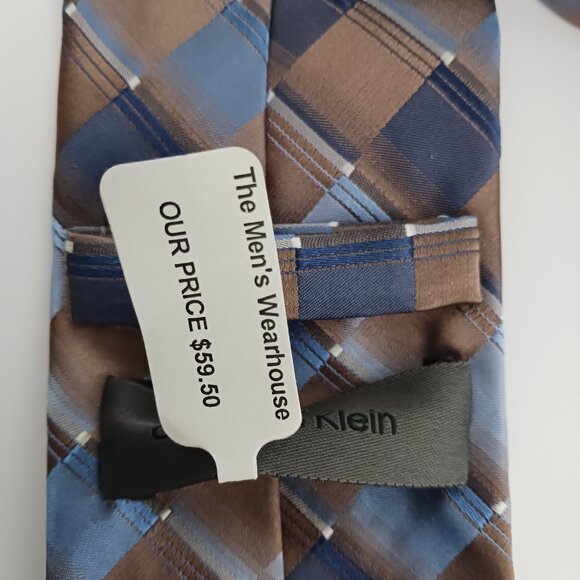 Calvin Klein Men's Necktie Print Silver Brown Squares 58 X 3.5" W  100% Silk NWT - Picture 8 of 10